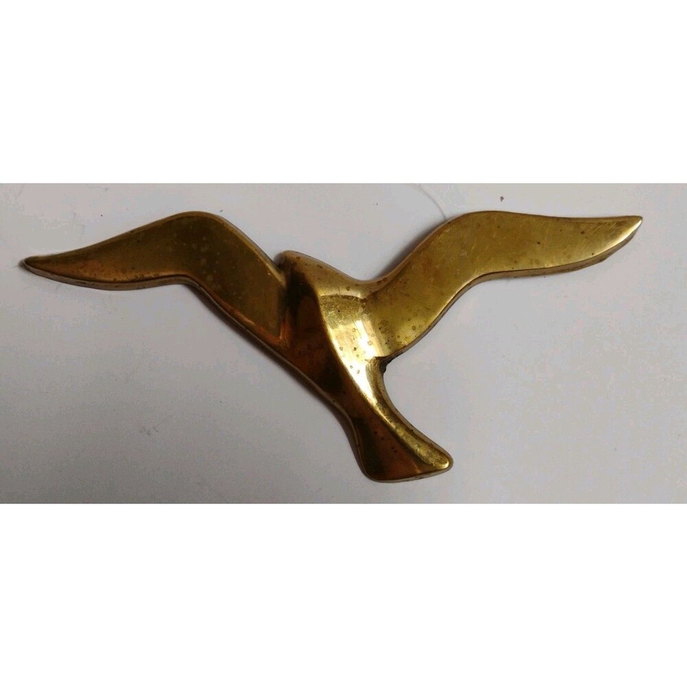Vintage Brass Seagull Flying Bird Wall Hanging MCM Coastal Decor Single Plaque